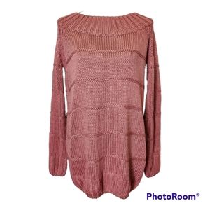 sweet lovely by jen open cable knit mauve bateau neckline sweater sz L/X…